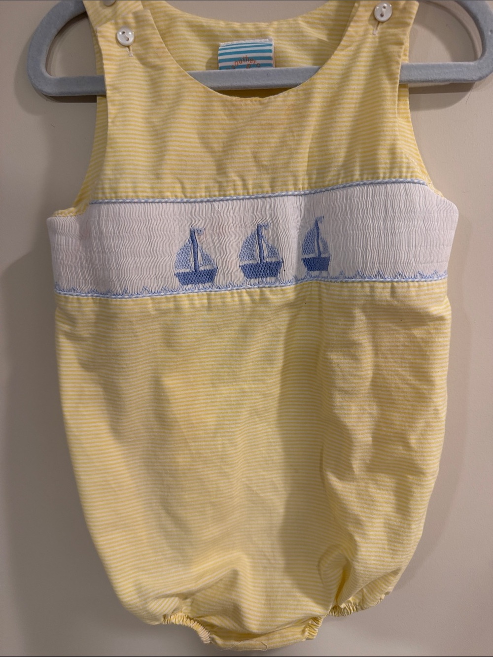 Smocked Sailboat Yellow Baby One-Piece Romper